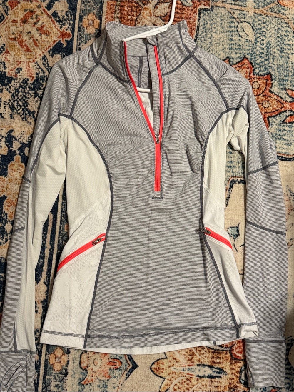 Lululemon Gray / White Athletic Half-Zip Hoodie with Hot Pink Zippers